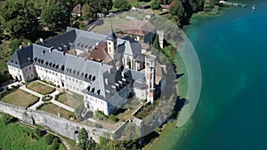 Aerial view of Abbey of Hautecombe, or Abbaye d'Hautecombe, in Savoie, France