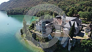 Aerial view of Abbey of Hautecombe, or Abbaye d'Hautecombe, in Savoie, France