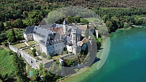 Aerial view of Abbey of Hautecombe, or Abbaye d'Hautecombe, in Savoie, France