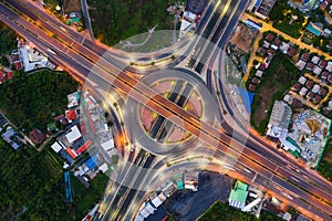 Aerial View Above of Busy Highway Road Junctions at day. The Intersecting Freeway Road Overpass The Eastern Outer Ring Road of photo