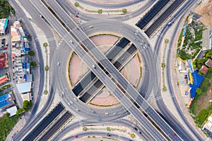 Aerial View Above of Busy Highway Road Junctions at day. The Intersecting Freeway Road Overpass The Eastern Outer Ring Road of photo