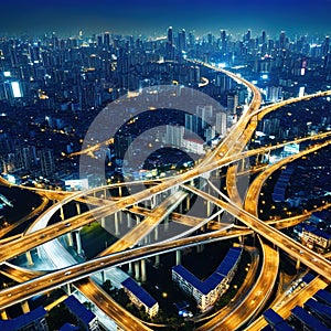 Aerial View Above of elevated road junction and traffic an important transport at Transportation and travel