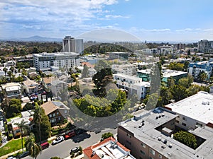 Aerial view above Hillcrest neighborhood in San Diego