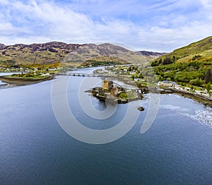 An aerial view above the junction of Loch Alsh, Loch Long and Loch Duich, Scotland