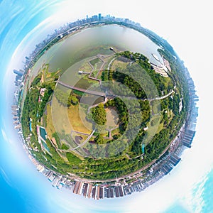 Aerial View above Moon Lake Park in spring, Wuhan, Hubei, China