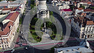 Aerial view above the Orthodox cathedral in Cluj, Romania. Historical architecture