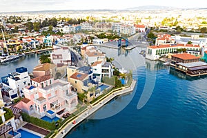 Aerial view above residential houses of Limassol Marina. Cyprus