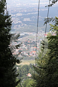 Aerial view from above of Sofia suburbs, cityscape of Sofia the capital of Bulgaria. Dragalevtsy area