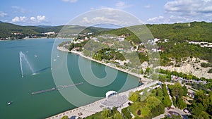 Aerial view on Abrau Durso township and lake. Caucasus. Russia