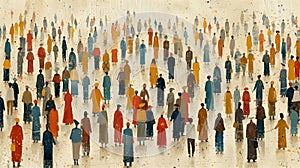 aerial view of an abstract crowd of people, graphic illustration