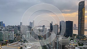 Aerial view of Abu Dhabi skyline & famous towers | Corniche skyscrapers