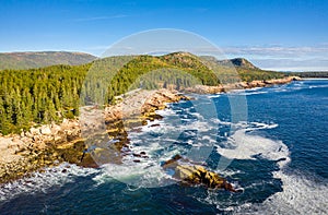 Aerial view of Acadia shore in Maine