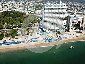 Aerial view of Acapulco beach overlooking the Krystal hotel