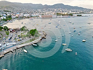 Aerial View of Acapulco: Rotonda de los Hombres Ilustres and Partial Bay Scenery photo