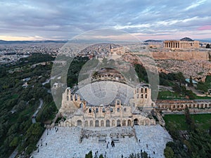 Aerial view of Acropolis of Athens, the Temple of Athena Nike, Parthenon, Hekatompedon Temple, Sanctuary of Zeus Polieus