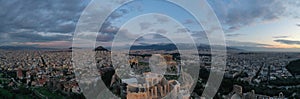 Aerial view of Acropolis of Athens, the Temple of Athena Nike, Parthenon, Hekatompedon Temple, Sanctuary of Zeus Polieus