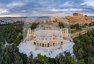 Aerial view of Acropolis of Athens, the Temple of Athena Nike, Parthenon, Hekatompedon Temple, Sanctuary of Zeus Polieus