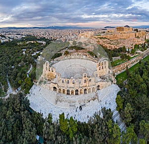 Aerial view of Acropolis of Athens, the Temple of Athena Nike, Parthenon, Hekatompedon Temple, Sanctuary of Zeus Polieus