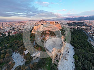 Aerial view of Acropolis of Athens, the Temple of Athena Nike, Parthenon, Hekatompedon Temple, Sanctuary of Zeus Polieus