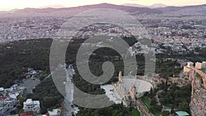 Aerial view of Acropolis of Athens, the Temple of Athena Nike, Parthenon, Hekatompedon Temple, Sanctuary of Zeus Polieus