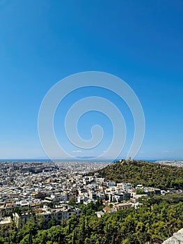 Aerial view of Acropolis of Athens, the Temple of Athena Nike, Parthenon,view from the acropolis to the city