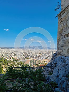 Aerial view of Acropolis of Athens, the Temple of Athena Nike, Parthenon,view from the acropolis to the city