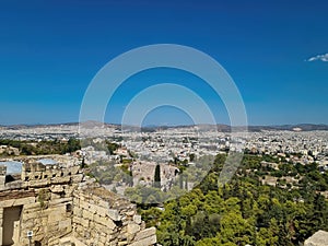 Aerial view of Acropolis of Athens, the Temple of Athena Nike, Parthenon,view from the acropolis to the city