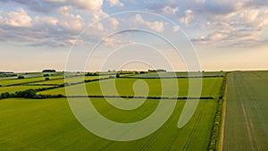 Aerial view across fields to the horizon in Oxfordshire