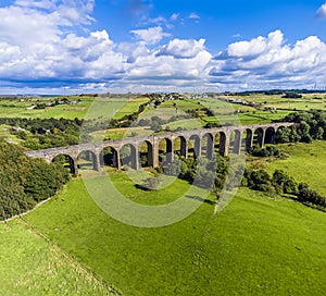 An aerial view across the Hewenden viaduct, Yorkshire, UK