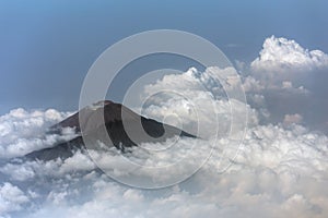 Aerial view of active smoking volcano in Java, Indonesia