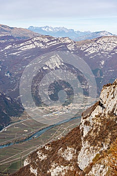 Aerial view of Adige Valley from the Mountain peak of Corno dâ€™Aquilio - Italy