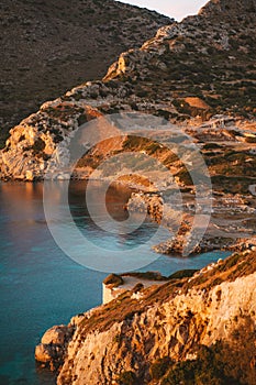 Aerial view Aegean sea and mountains Knidos ancient city ruins landscape in Turkey