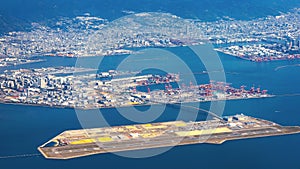 Aerial View from an Aeroplane of the Port of Kobe in Japan