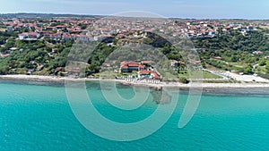 Aerial view of Afitos - traditional village in Kassandra, Halkidiki. Greece.