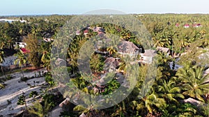 Aerial view African Tropical Beach Resort, Thatched-Roof Hotels, Pools, Zanzibar