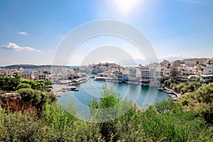 Aerial view of Agios Nikolaos, Crete, Greece. Voulismeni lake in Agios Nikolaos, Crete.