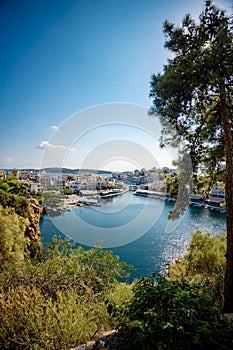 Aerial view of Agios Nikolaos, Crete, Greece. Voulismeni lake in Agios Nikolaos, Crete.