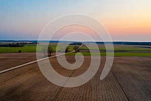 Aerial view of agricultural fields in spring