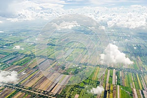 Aerial view of agriculture field and sky in thailand