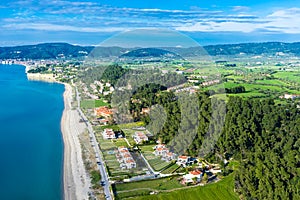 Aerial view of Aigeopelagitika beach in Halkidiki, Greece