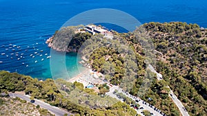 Aerial view of Aiguablava beach in Begur