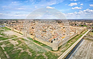 Aerial view of Aigues-Mortes medieval fortified town