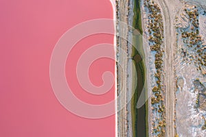 Aerial view of the Aigues-Mortes salt marsh Salin dâ€™Aigues-Mortes at sunset