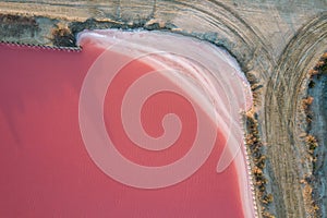 Aerial view of the Aigues-Mortes salt marsh Salin dâ€™Aigues-Mortes at sunset