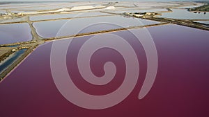 Aerial view of the Aigues-Mortes salt marsh Salin dâ€™Aigues-Mortes at sunset