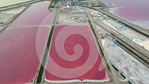 Aerial view of the Aigues-Mortes salt marsh Salin dâ€™Aigues-Mortes at sunset