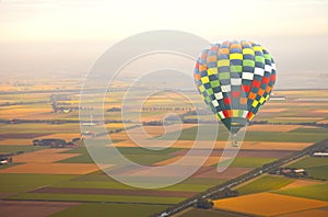 Aerial view at air balloon with landscape