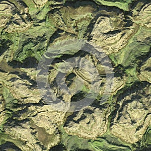 Aerial view from air plane of mountains seamless texture background. 3d illustration