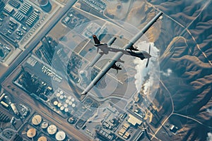 Aerial View of Aircraft Flying over Desert Landscape