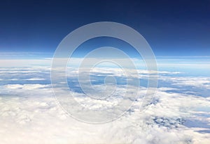 Aerial view from the airplane.Above the sky horizon.World explorer cover